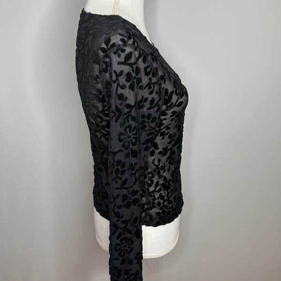 Top this black long sleeve see through top blouse size large vintage 1980 - Picture 4 of 8